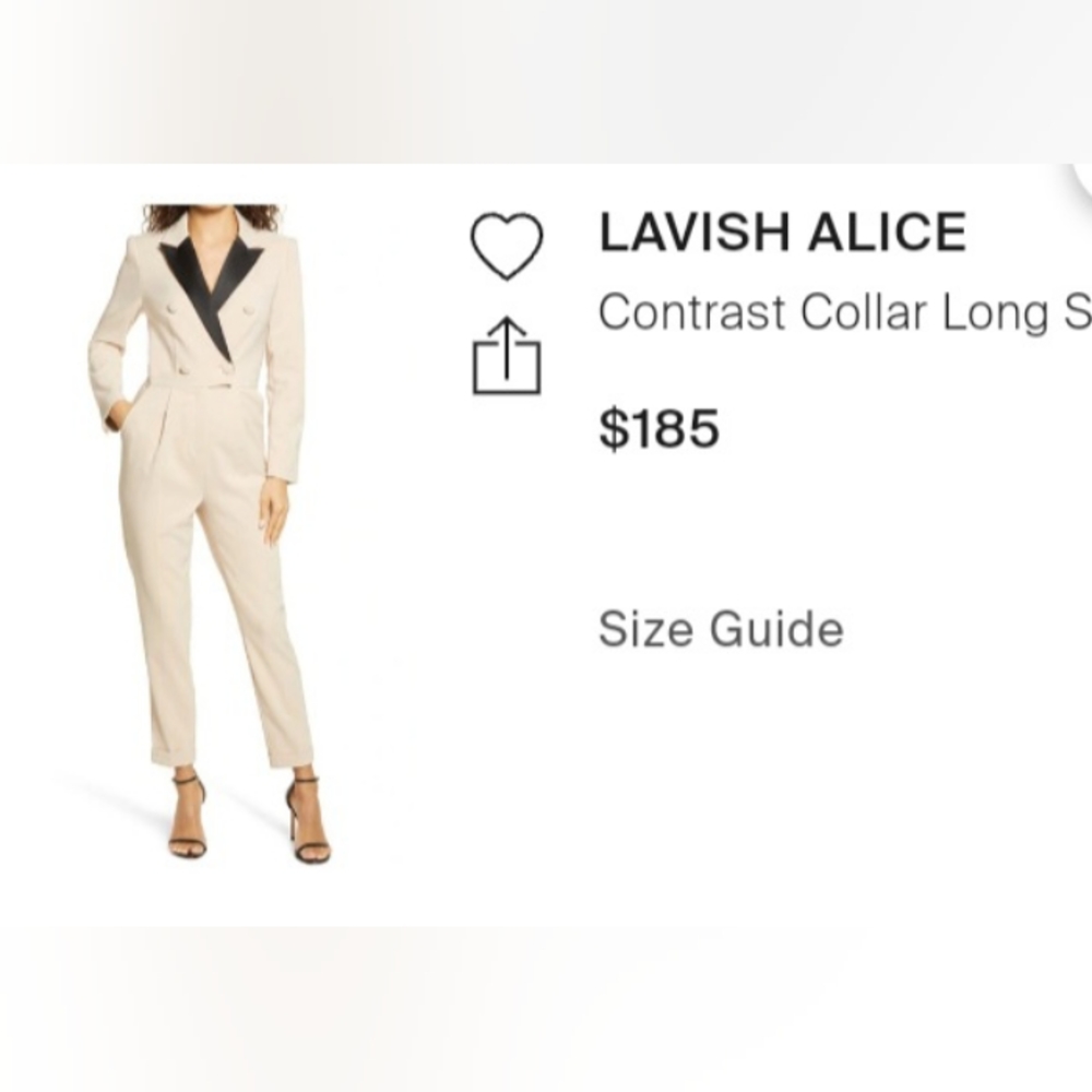 Lavish and Alice tuxedo jumpsuit, size 6, tan and black